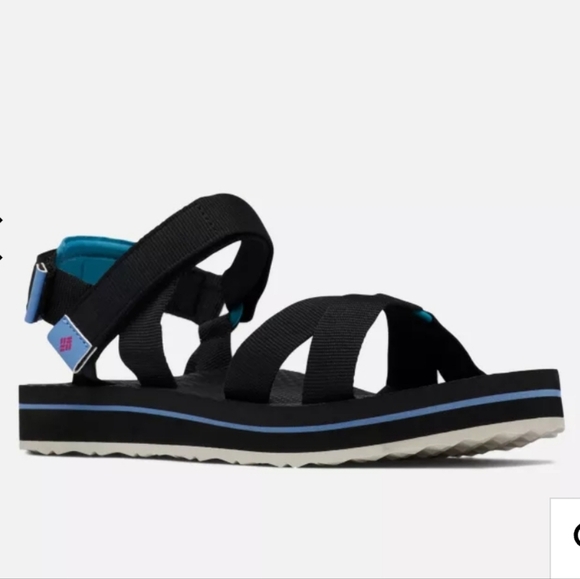 Columbia ALAVA  Black Blue Sandals Shoes  Flats Velcro Ajust Size 10 Insole 11" - Picture 8 of 8
